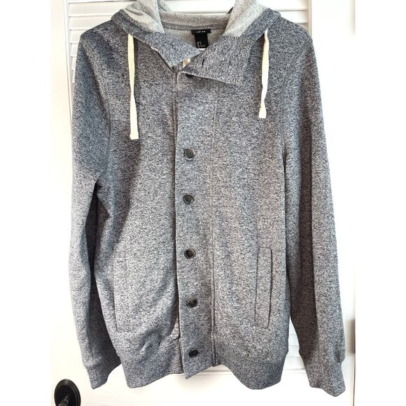 H&M Unisex Button Down Cotton Lightweight Hooded Jacket Size S Color Gray NWT - Picture 1 of 11